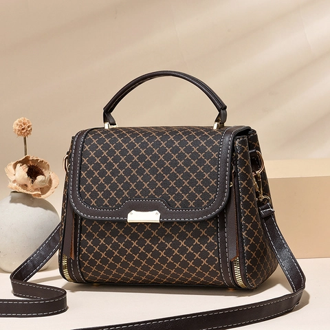Piccola Borsa Quadrata Vintage Da Donna Pelle PU Motivo Geometrico Manico Superiore Tracolla Rimovibile Borsa A Mano Trendy