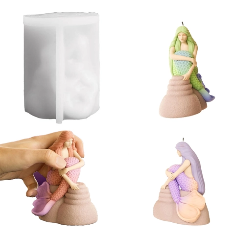 3D Mermaid Silicone Mold DIY Handmade Scented Candle Making Plaster Gypsum Resin Ornament Princess Statue Decoration