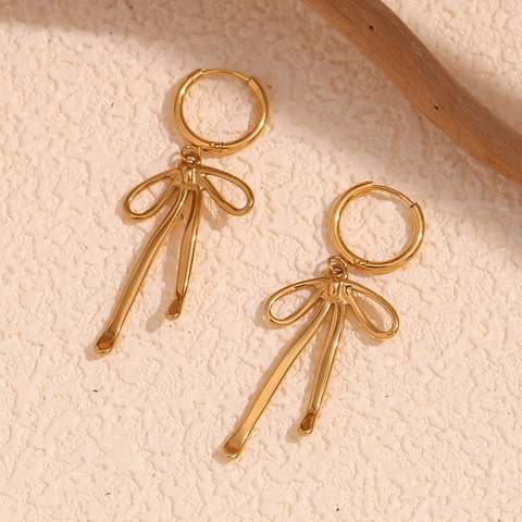 Ribbon Bowknot Hoop Ohrringe Edelstahl 18K Vergoldet Lange Hängende Chic Schmuck Für Damen