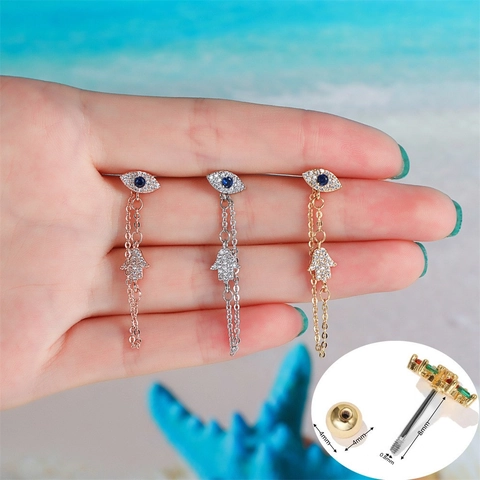 Evil Eye Hamsa Hand Ketting Oorbellen Kraakbeen Studs Met Zirkoon Inlay Roestvrijstalen Oorsteker Sieraden