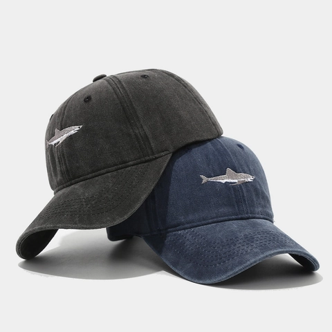 Berretto Da Baseball In Cotone Lavato Con Ricamo Squalo Vintage Fibbia In Metallo Regolabile Per Sport All Aperto E Casual
