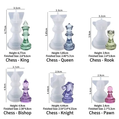 Molde De Silicona De Ajedrez Internacional Fundición De Resina DIY 3D Tablero Piezas Rey Reina Caballero Alfil Torre Peón Flexible