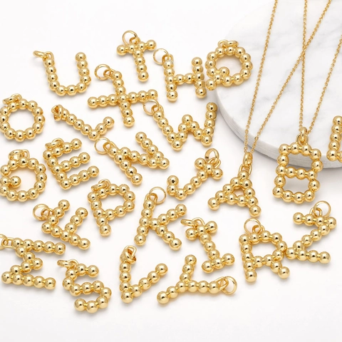 Alphabet Initial Necklace Beaded Bubble Letter Copper Gold Plated Minimalist Pendant Jewelry For Women Men