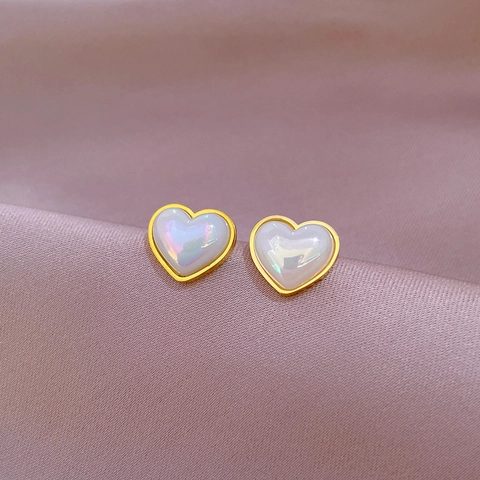 Minimalistische Herz Ohrstecker Irisierend Perlmutt Optik Titanstahl Eleganter Schmuck Für Damen Täglicher Gebrauch