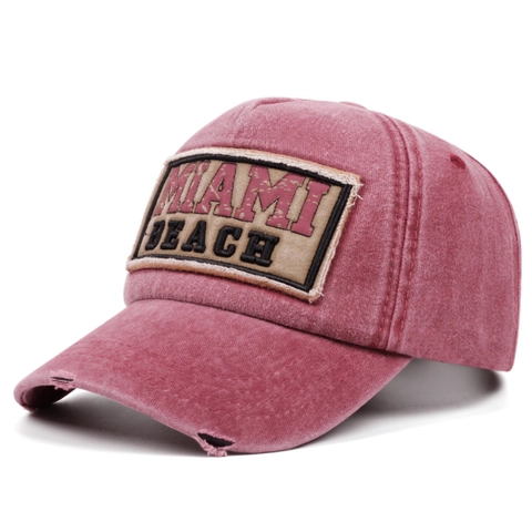 Casquette De Baseball En Coton Et Acrylique Délavé Écusson Miami Beach Chapeau Soleil Vintage Réglable Couvre-Chef Loisir Plein Air