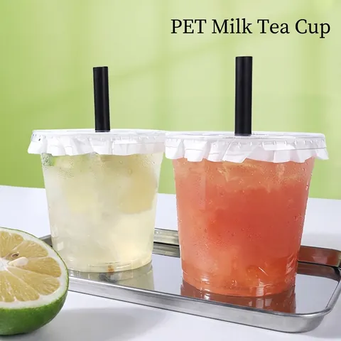 Disposable PET Plastic Transparent Cold Drink Cups With Lids And Straws Thickened Coffee Tea Juice Containers Party Takeaway