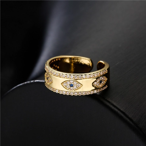 Anello Aperto Malocchio Rame Placcato Oro 18K Zircone Regolabile Micro Intarsio Gioielli Di Moda Per Donna