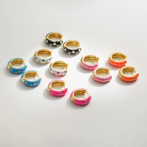 Enamel Flower Hoop Earrings Copper Gold Plated Drip Oil Floral Small Fresh Jewelry For Women