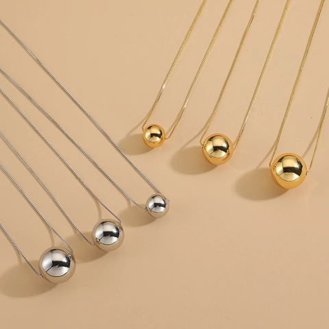 Collana Con Pendente A Sfera Tonda Minimalista Rame Lucidato Placcato Oro Argento Gioielli Di Moda Semplici Per Donna