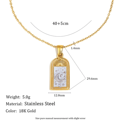Tarot Card Pendant Necklace 18K Gold Plated Stainless Steel Heart Moon Star Patterns Vintage Jewelry For Women