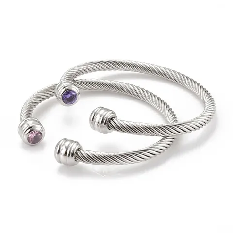Bracciale A Polsino In Cavo Intrecciato Acciaio Inossidabile Pietra Natatle Zircone Bangle Aperto Regolabile Gioielli Di Moda