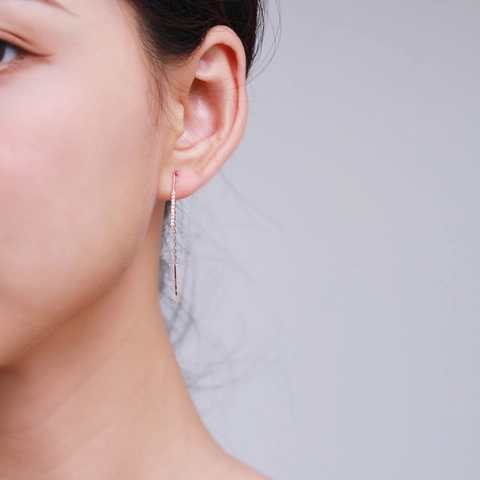 925 Sterling Silber Durchzieher Ohrringe Mit Zirkonia Geometrische Bar Lange Kette Drop Dangle Minimalistisch Für Damen