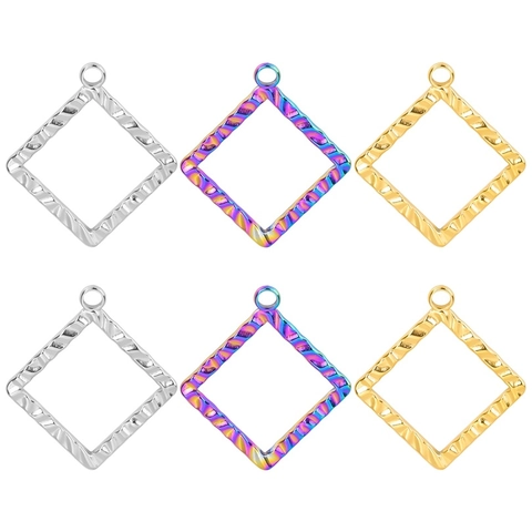 Collana Con Pendente Quadrato Geometrico In Acciaio Inossidabile Texture Martellata Gioielli Minimalisti Per Donna