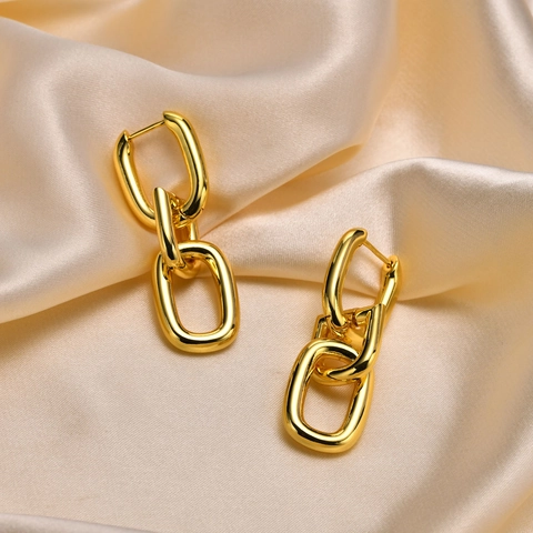 Mode Goud Vergulde Koperen Ketting Drievoudige Ring Oorbellen Voor Dames Trendy Geometrische Schakel Oorbellen Elegante Sieraden Cadeau