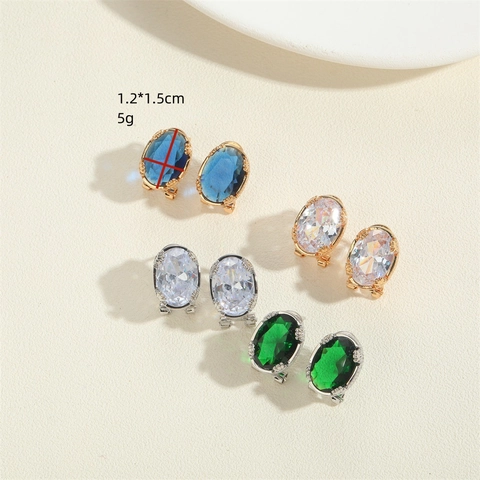 French Vintage Oval Zirconia Stud Earrings For Women Retro Copper Gold Silver Plated Crystal Geometric Earring Fashion Jewelry