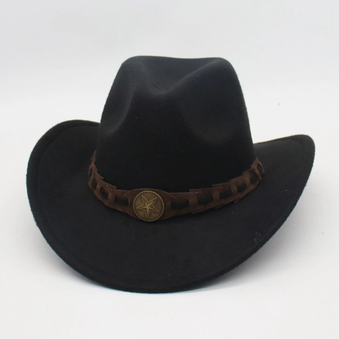 Retro Western Cowboy Hat Polyester Felt With Braided Band And Metal Star Badge For Men Women Outdoor Fashion