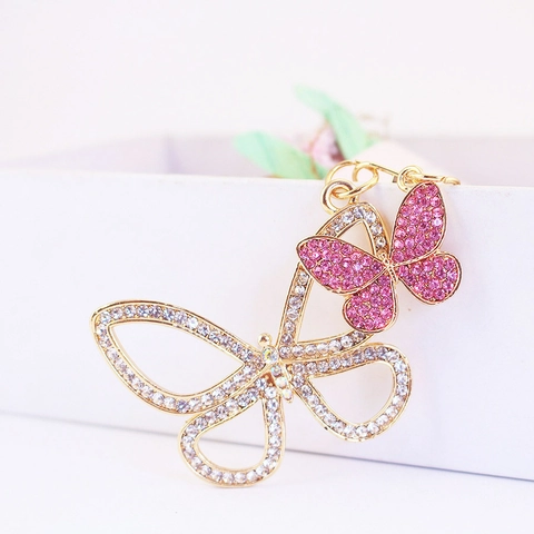 Butterfly Keychain Sparkling Crystal Double Butterfly Zinc Alloy Bag Pendant For Women Girls Gift