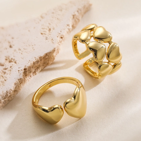 Bague Ouverte Coeur Cuivre Plaqué Or Ajustable Géométrique Lisse Bijoux De Doigt Pour Femmes Style INS Élégant