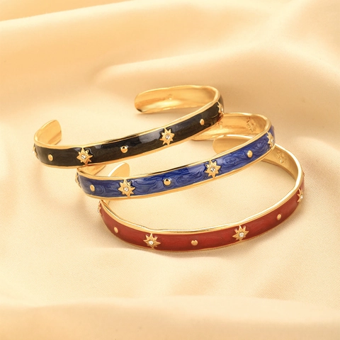 Enamel Cuff Bracelet Stainless Steel Gold Plated Star Pattern Vintage Bohemian Elegant Accessory For Women