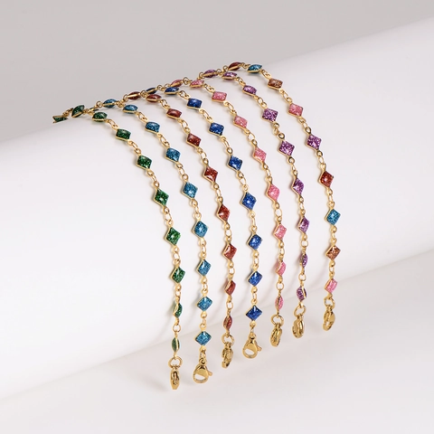 Bracciale A Rombo Quadrato Con Olio Luccicante Acciaio Inossidabile 304 Placcato Oro 18K Gioielli Moda Donna