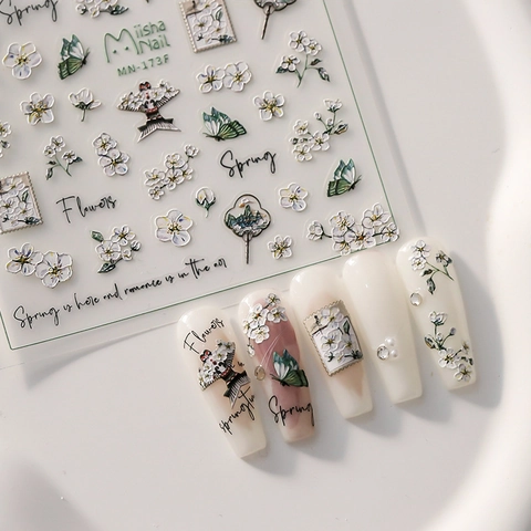 Autocollants À Ongles En Relief 5D Auto-Adhésifs Fleurs Papillon Décalcomanies Gaufrées Thème Printemps Décoration Manucure