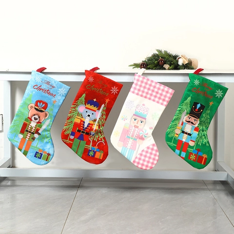 Nutcracker Christmas Stockings Plush Hanging Gift Bag Candy Pouch Large Holiday Party Home Ornament Decor Kids Adults