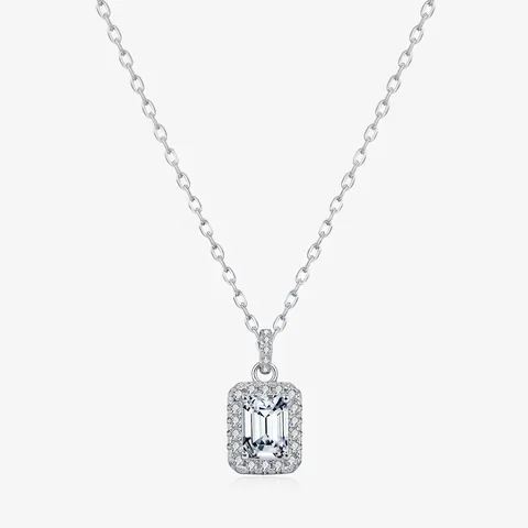 Smaragd Geslepen Moissanite Halo Hanger Ketting 925 Sterling Zilver Elegante Sieraden Voor Vrouwen D Kleur VVS1