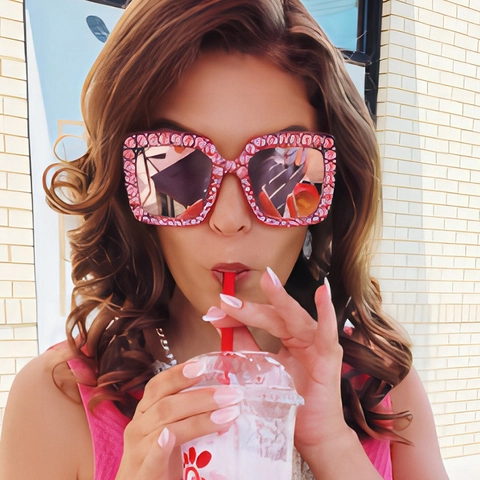 Gafas De Sol Cuadradas Grandes Con Diamantes De Imitación Montura De PC Con Brillo Protección UV400 Para Mujer
