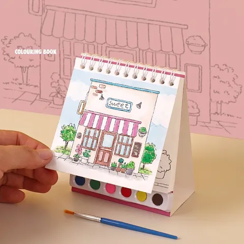 Portable Watercolor Coloring Book Includes Solid Paint Palette And Brush Professional Paper DIY Drawing For Kids
