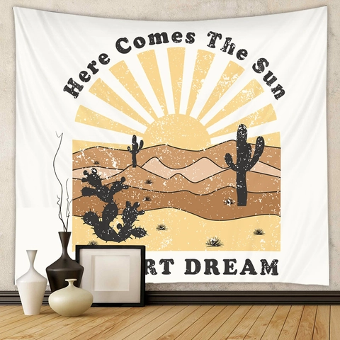 Arazzo Da Parete Boemo Tessuto Poliestere Mistico Sole Luna Farfalla Deserto Girasole Arredamento Vintage