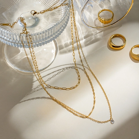 Collana A Strati Placcata Oro 18K Acciaio Inossidabile Catena A Graffetta Torsione Gioielli Ipoallergenici Per Donna