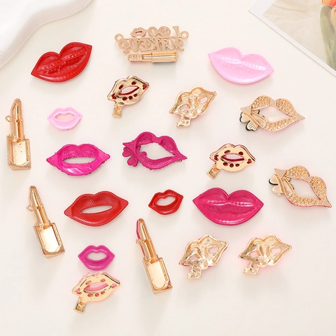 Labios Lápiz Labial Esmalte Aleación Broche Charms Diamante Imitación DIY Joyas Funda Teléfono Accesorios Zapatos Moda Lindo Niñas