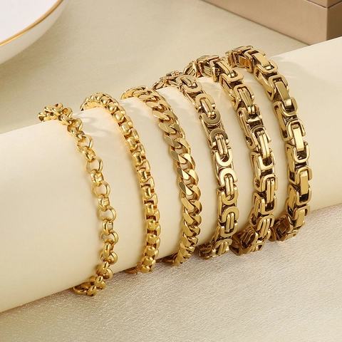 Stainless Steel Byzantine Chain Bracelet For Men And Women Ins Style Gold Silver Color Adjustable Metal Link Hand Jewelry