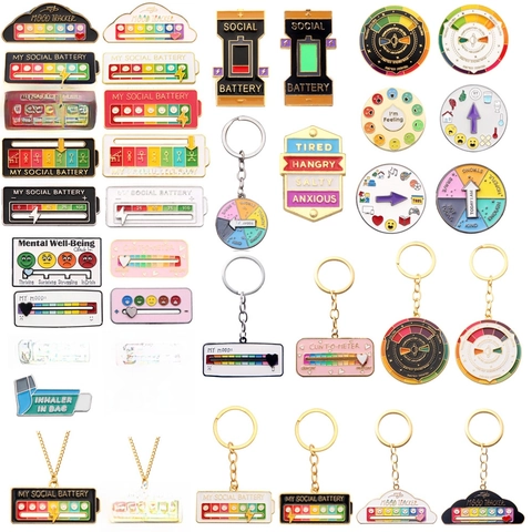 Spilla In Smalto Scorrevole Social Battery My Mood Tracker Spilla Interattiva Lega Di Zinco Distintivo Creativo Salute Mentale Regalo