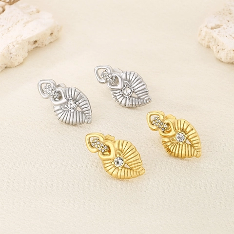 Edelstahl Herz Blatt Ohrstecker Mit Strass Französischer Minimalistischer Schmuck Für Damen