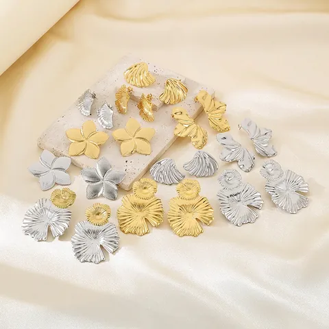 Flower Ginkgo Leaf Shell Stud Earrings Stainless Steel 18K Gold Plated Exaggerated Fashion Statement Jewelry For Women