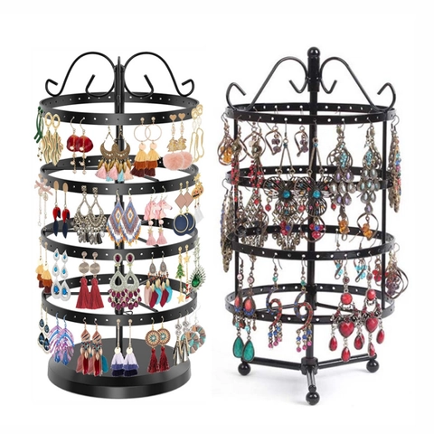 Rotating Earring Holder Metal Display Stand Desktop Multi Tier Iron Rack For Studs Hoops Dangle Jewelry Organizer