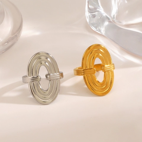 Anillo Ajustable Ovalado Geométrico de Acero Inoxidable Minimalista para Mujer Chapado en Oro de 18K Joyería de Moda