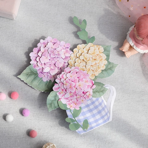 Biglietto Di Auguri 3D Pop Up Bouquet Di Ortensie Carta Tagliata Al Laser Per Festa Della Mamma Compleanno Fatto A Mano
