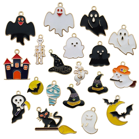 Halloween Emaille Legierung Charms Geist Fledermaus Hexenhut DIY Schmuckherstellung Anhänger Cartoon Gemischt