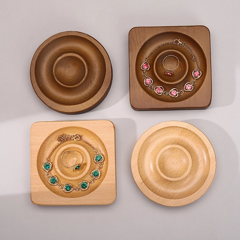 Solid Wood Jewelry Display Tray Bracelet Holder Ring Organizer Handmade Round Square Pine Walnut Wood Display Stand