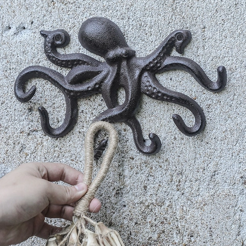 Cast Iron Octopus Wall Hook Multi Tentacle Decorative Coat Hat Key Rack Industrial Nautical Style Wall Mounted