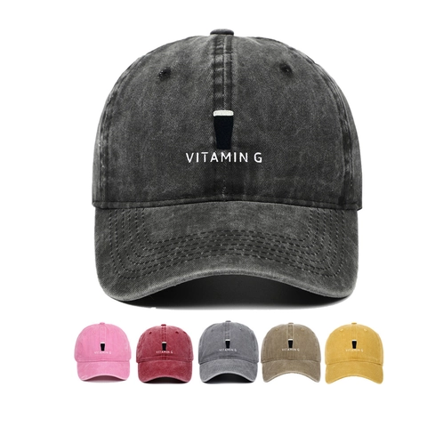 Baseball Cap Washed Cotton Vintage Distressed Vitamin G Beer Mug Embroidery Retro Casual Dad Hat Adjustable Unisex