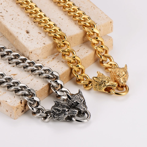 Collar Con Colgante De Cabeza De Lobo De Acero Inoxidable 304 Cadena Cubana Retro Hip Hop Joyería De Personalidad Para Hombre