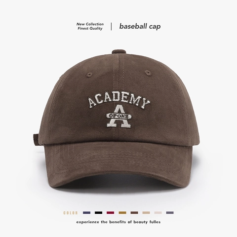 Vintage Cotton Baseball Cap With Academy Letter Embroidery Adjustable Curved Brim Outdoor Sun Hat For Men Women