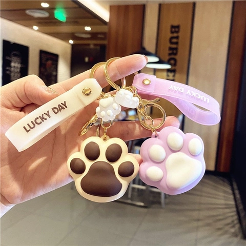 Porte-clés Patte de Chat Mignon Dessin Animé PVC Pendentif Bracelet Lucky Day Kawaii Patte d'animal pour Décoration Sac Femme