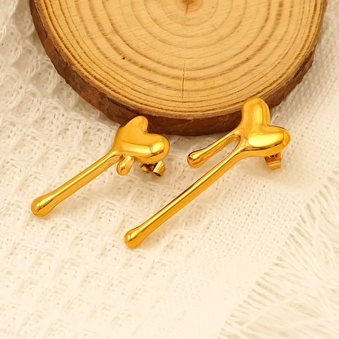 Pendientes De Botón De Corazón Fundido Chapado En Oro De 18K Acero Inoxidable 304 Irregular Estilo Metal Líquido Mujer