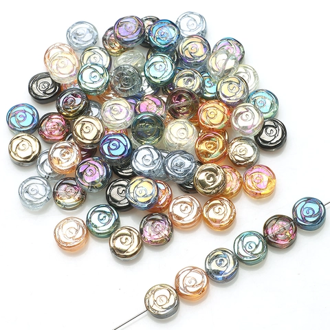 Perles En Verre À Relief De Rose Galvanisées Cristal Floral Rondes Espaces Libres Pour Fabrication De Bijoux Bracelet DIY