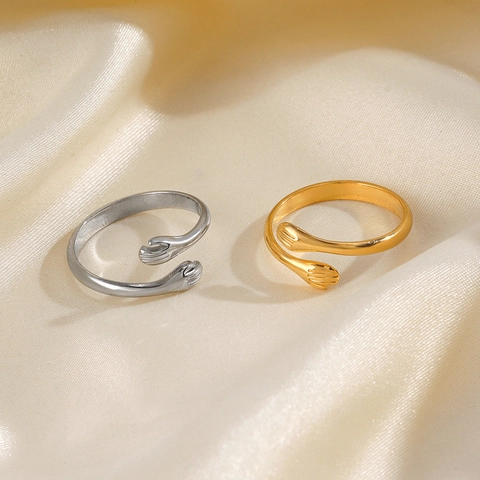 Anello Mani Che Si Abbracciano In Acciaio Inossidabile Regolabile Design Aperto Gioielli Minimalisti Per Donne