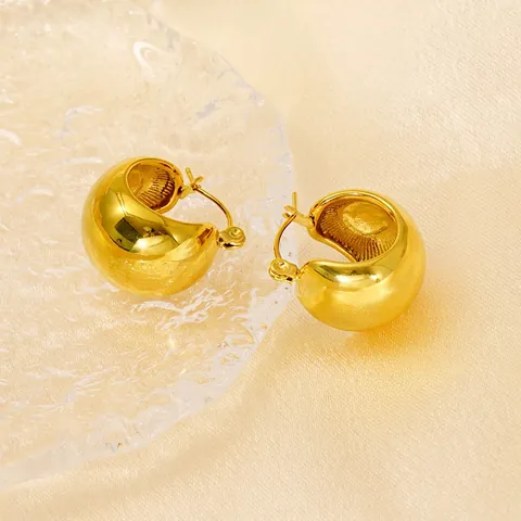Chunky Hoop Ohrringe 18K Vergoldeter Edelstahl Sphärisch Minimalistisch Retro Mode Nische Design Für Frauen